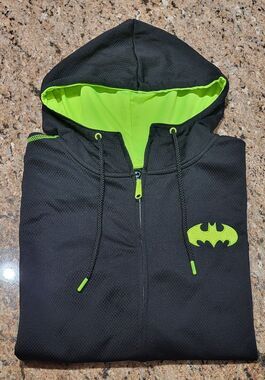 Batman Logo Mens Black Long Sleeves Pockets Full Zip Fleece Hoodie Jacket Size M